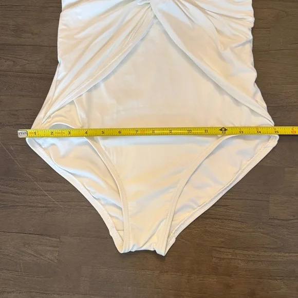 Michael Kors White Ruched V-Neck Halter One Piece Swimsuit - 6 - Picture 15 of 16